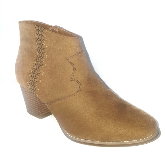 C Est. 1946 Shoes - Faux Suede Embroidered Stacked Chunky Heel Booties